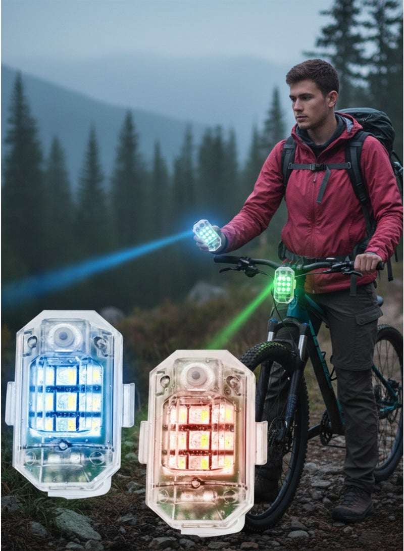 أم ثري مصابيح ستروب صغيرة قابلة للشحن USB – 7 ألوان LED للطوارئ، شديدة السطوع، مقاومة للماء IP68، إضاءة مضادة للتصادم للسيارة والدراجة والطائرة بدون طيار والقارب (قطعتان) - Image 1